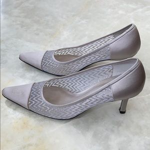 Etienne Aigner Silver Mesh Chevron Heels